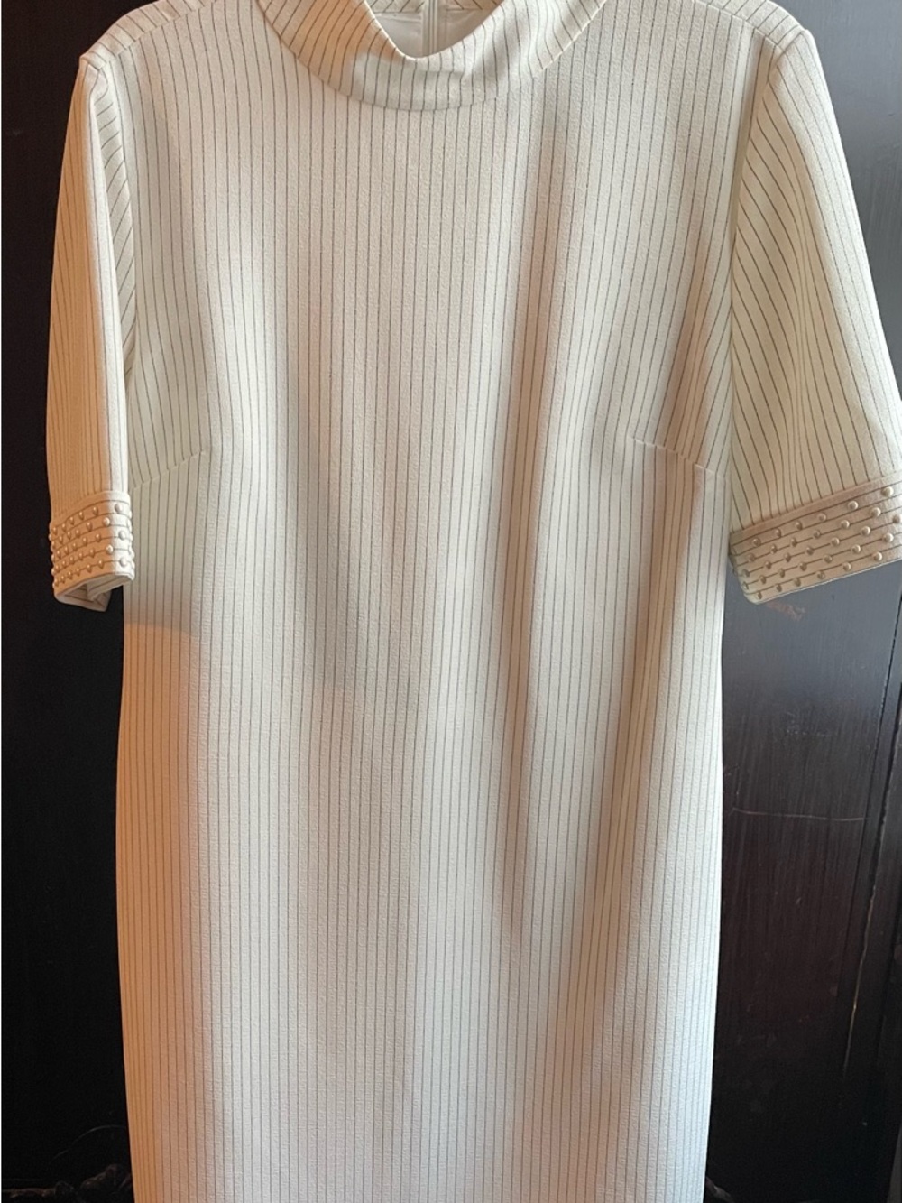 Karl Lagerfeld Paris White Dress with Black Pinstripes